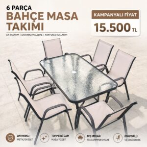 TG012A 90x150cm Cam Masa + 6 Sandalye