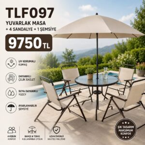TLF097 Yuvarlak Masa + 4 Sandalye + 1 Şemsiye