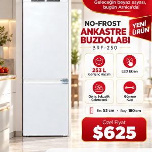 ARNİCA BRF-250 253 LİTRE NO-FROST ANKASTRE BUZDOLABI